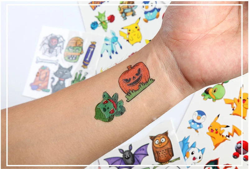 3PCS Pokemon Temporary Tattoo Stickers Children Pikachu Sticker Funny Cartoon Girls Christmas Birthday Gift Reward Toy
