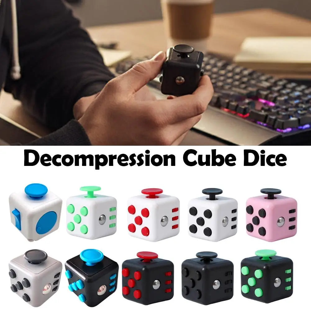 Square Infinity Dice Fidget Toy with Tactile Buttons Multifunctional 6-Side Decompression Cube Clicker Switch Gear Dial Joystick