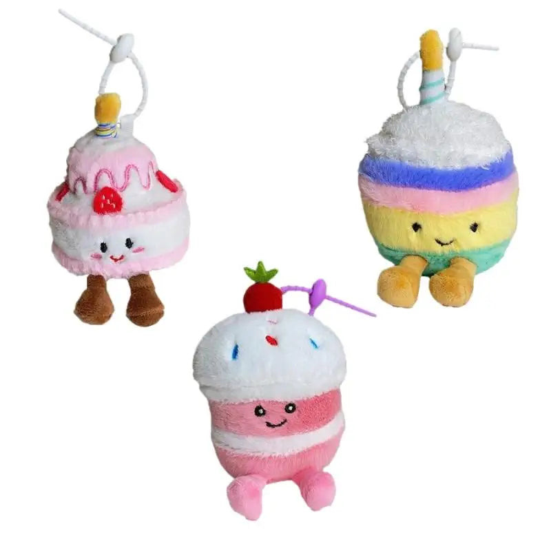 New Kawaii Cartoon Cake Plush Keychain Birthday Cake Doll Pendant Backpack Decor Accessories Toy Gifts