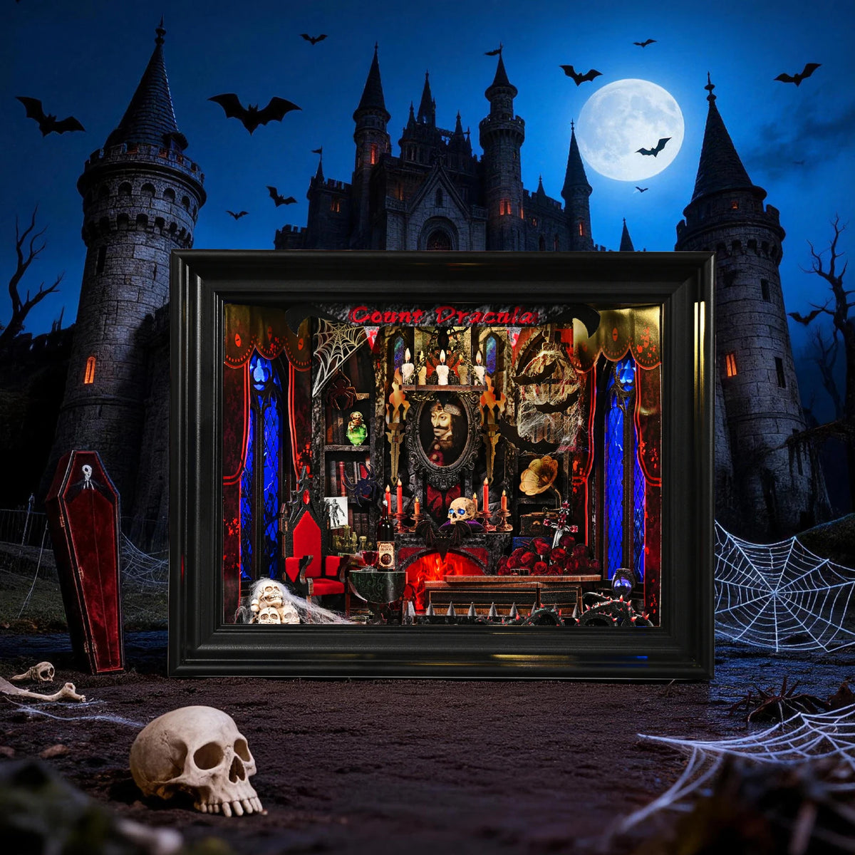 Book Nook Kit Vampire DIY Wooden Puzzle Dracula Gothic Style Halloween Bookshelf Dollhouse Model Bookend Building Home Dec