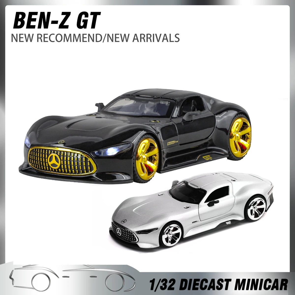 1:32 GT Car Diecast Metal Alloy Model Car Sound and Light Hobbies High Simulation Collections Ornaments Boyfriend