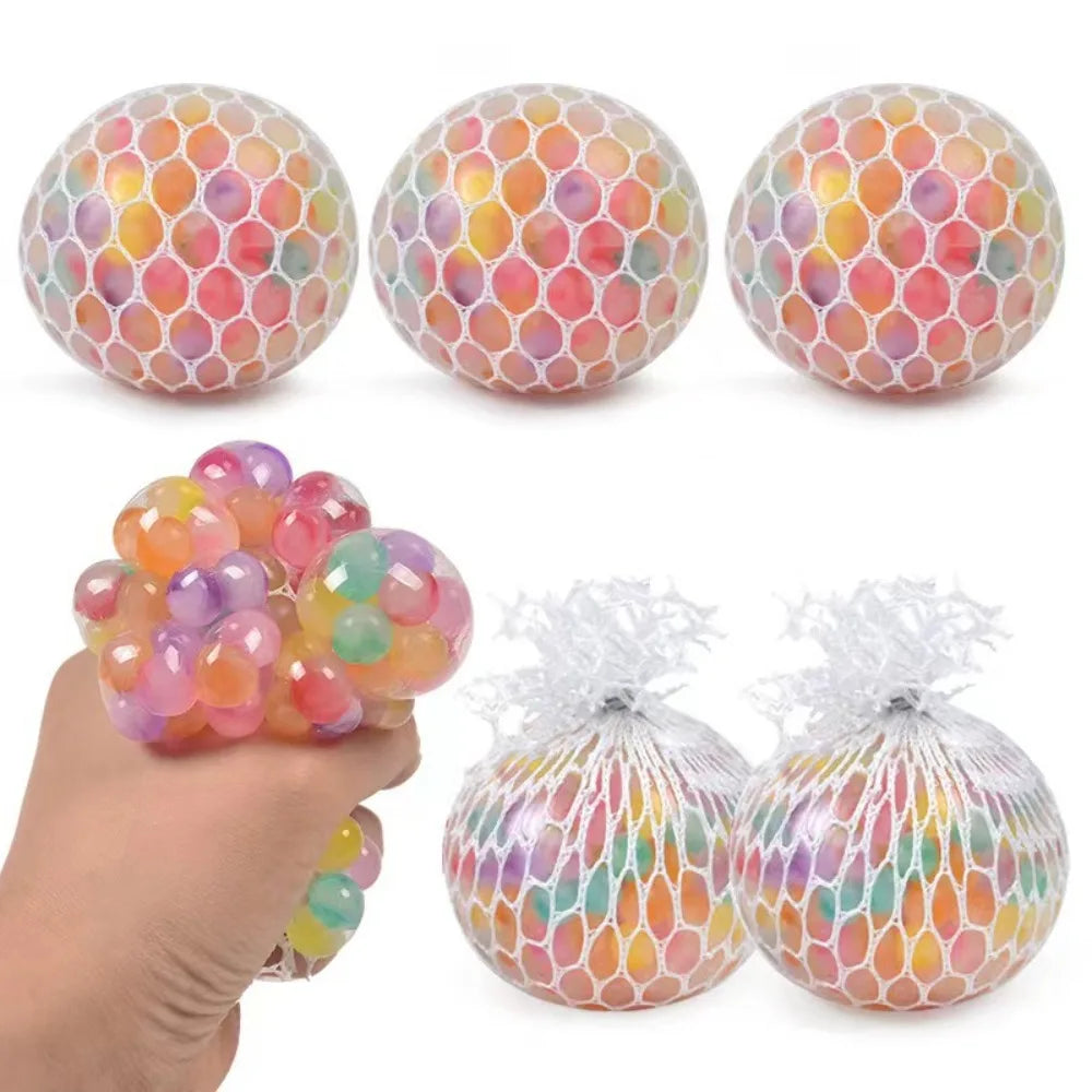 1‑Pack Creative Breathable Grape Stress Ball, 3‑Color Beads Filled Squeeze Fidget Toy for Adult Anxiety and Stress Relief