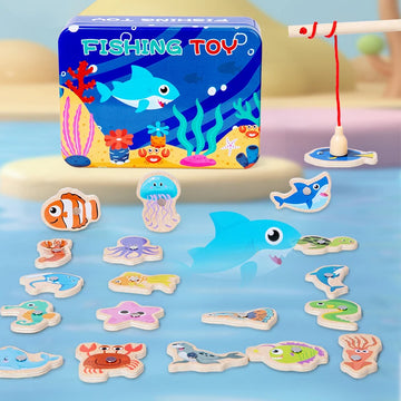Wooden Magnetic Fishing Toys for Children Marine Life Cognition Fish Games Baby Early Educational Parent-child Interactive Toy