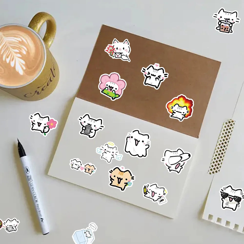 72PCS Line Kitten Daily Graffiti Sticker Cute Cat Cartoon Decal for Laptop Phone Guitar Cup Skateboard Waterproof Sticker