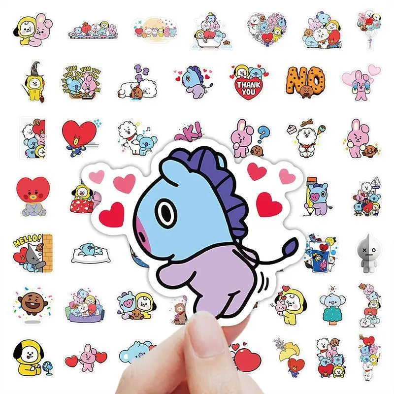 BT21 cartoon cute 50pcs stickers kawaii for boys and girls fans support merchandise DIY decoration anime merchandise wholesale