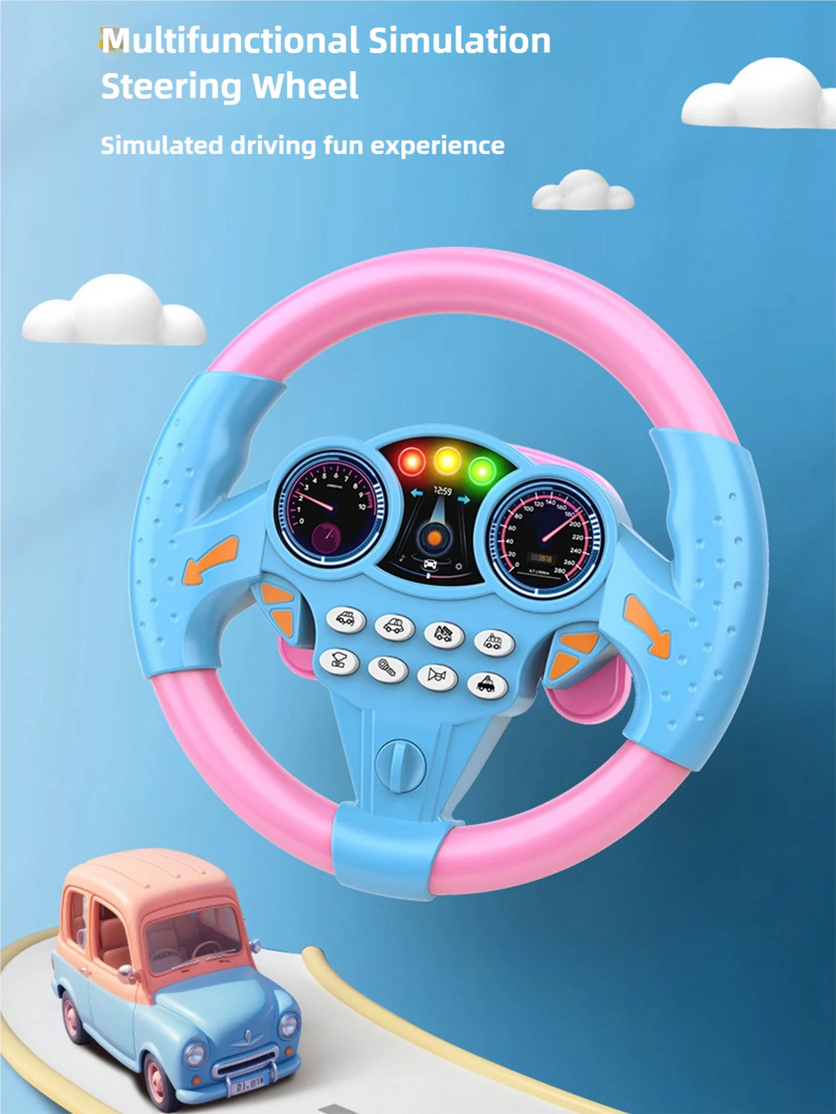 Children's Steering Wheel Toy, Simulated Co-Pilot 360-Degree Rotating Music Steering Wheel, Educational Enlightenment Toy