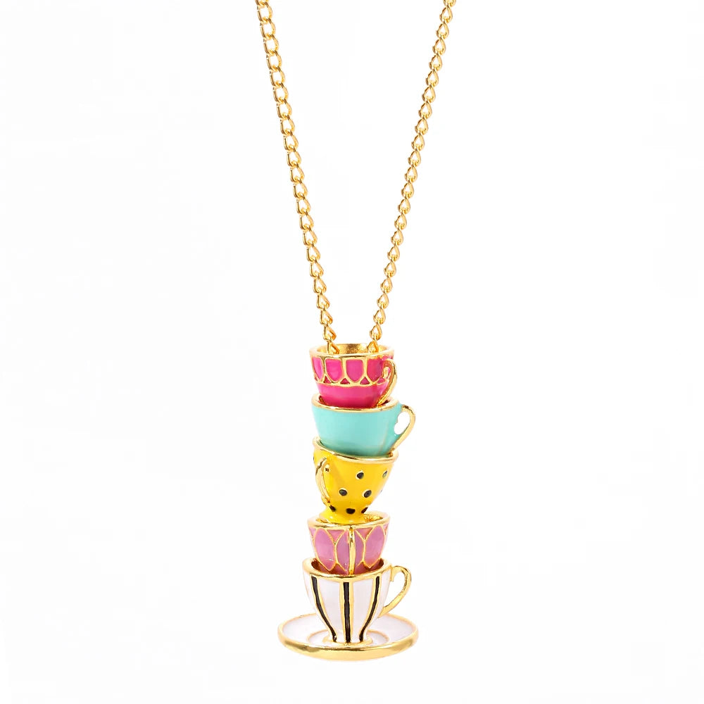 Tea Cup Charming Sweater Pendant Necklace for Women Plated Gold Choker Chain Necklace Simple Gothic Choker Accessories