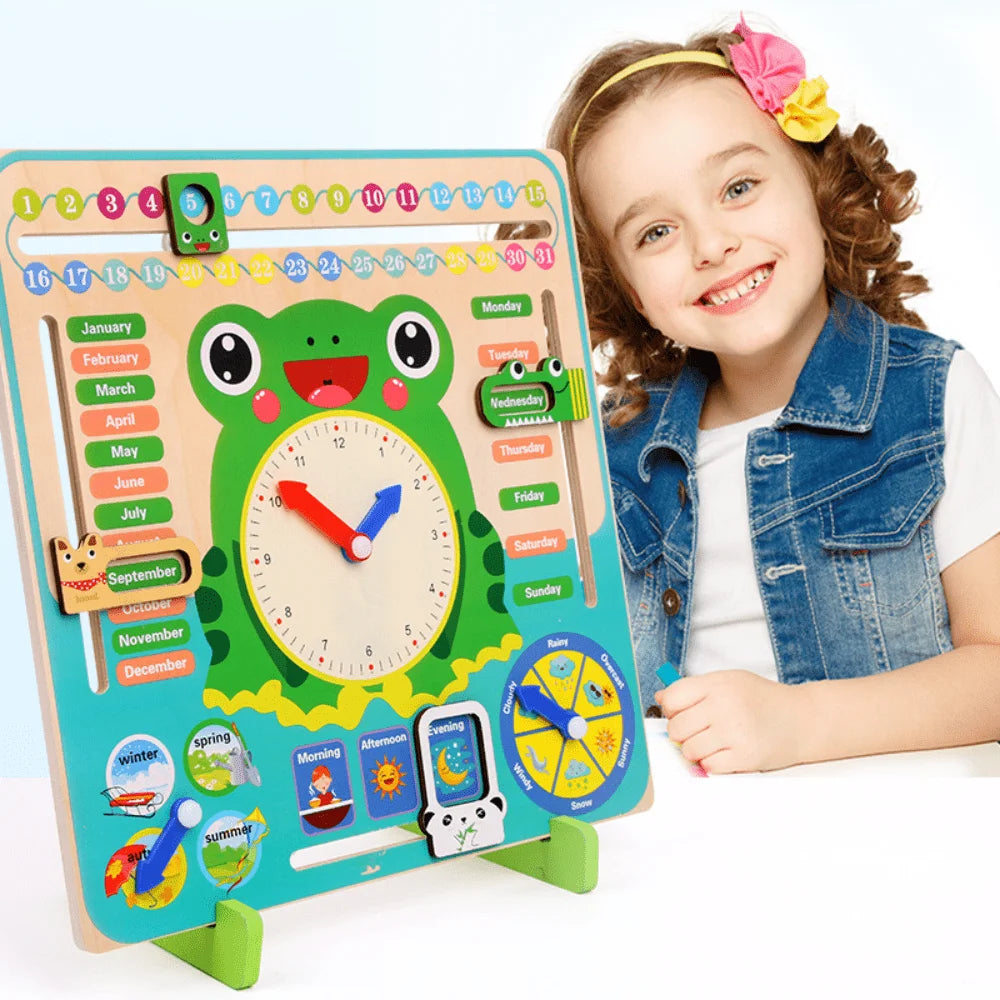 Wooden Multifunctional Digital Clock, Calendar Alarm Clock, Early Education Puzzle English Children's Toy, Fun