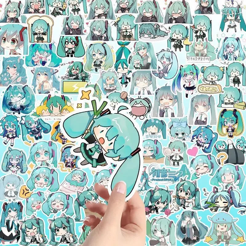 100PCS Kawaii HatsuneMiku Stickers Cute Cartoon Decals Journaling Stationery Phone Case Laptop Waterproof  Sticker Pack Toys