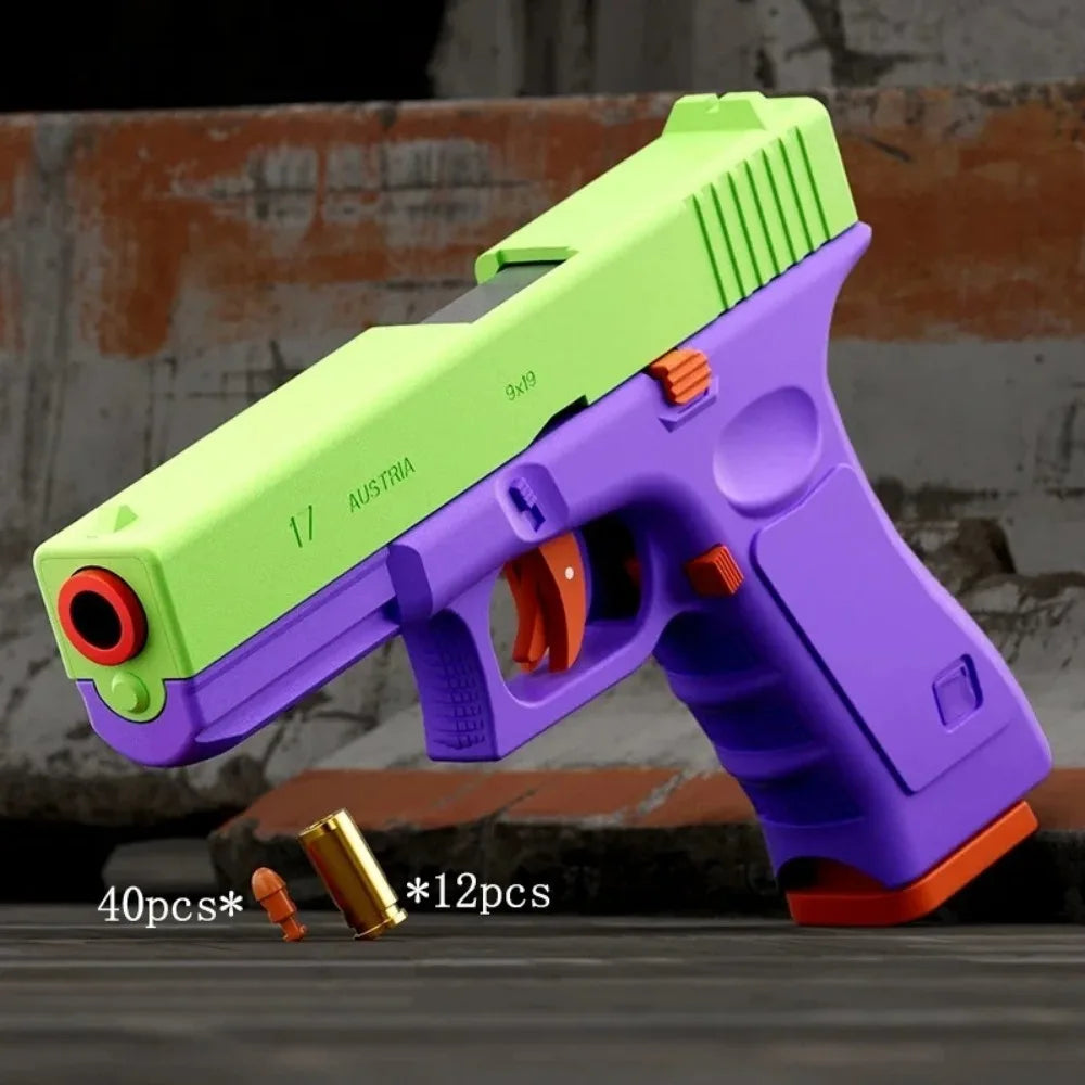 Shell Throwing G17 Automatic Shooting Soft Bullet Toy Gun with Blowback Outdoor Sports Shooting Game Christmas Gift for Children