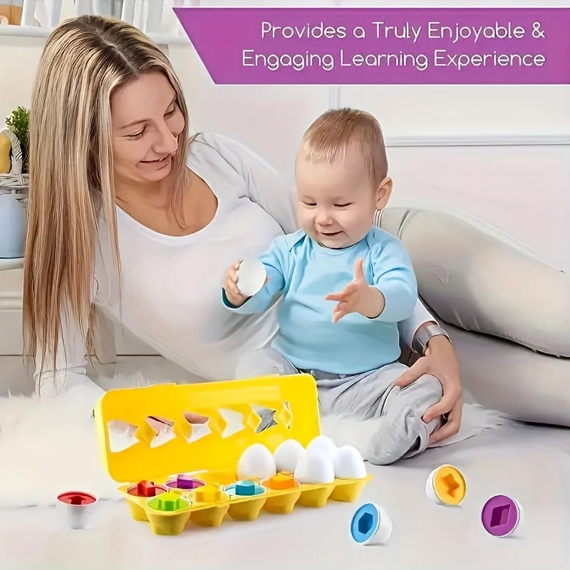 6/12pcs Color and Shape Matching Toys, Simulated Egg Shapes with Storage Box - Geometric Shape & Color Learning Toy Set for Kids