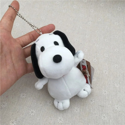 13cm Snoopy Keychain Plush Ornaments Fluff Soft Bead Chain Bag Pendant Charlie Brown Cute Stick Out Tongue Stand Dog Girl Gift