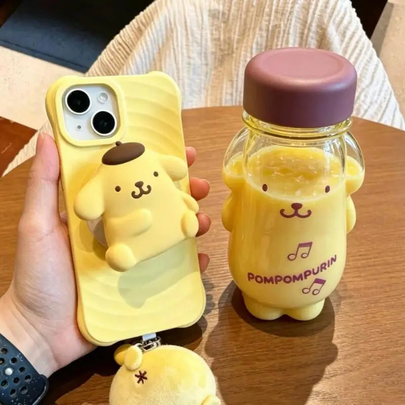 Pompompurin Portable Cold Water Bottle Cute Cartoon Yellow Puppy 320ml Polycarbonate Polypropylene For Outdoor Daily Home Office