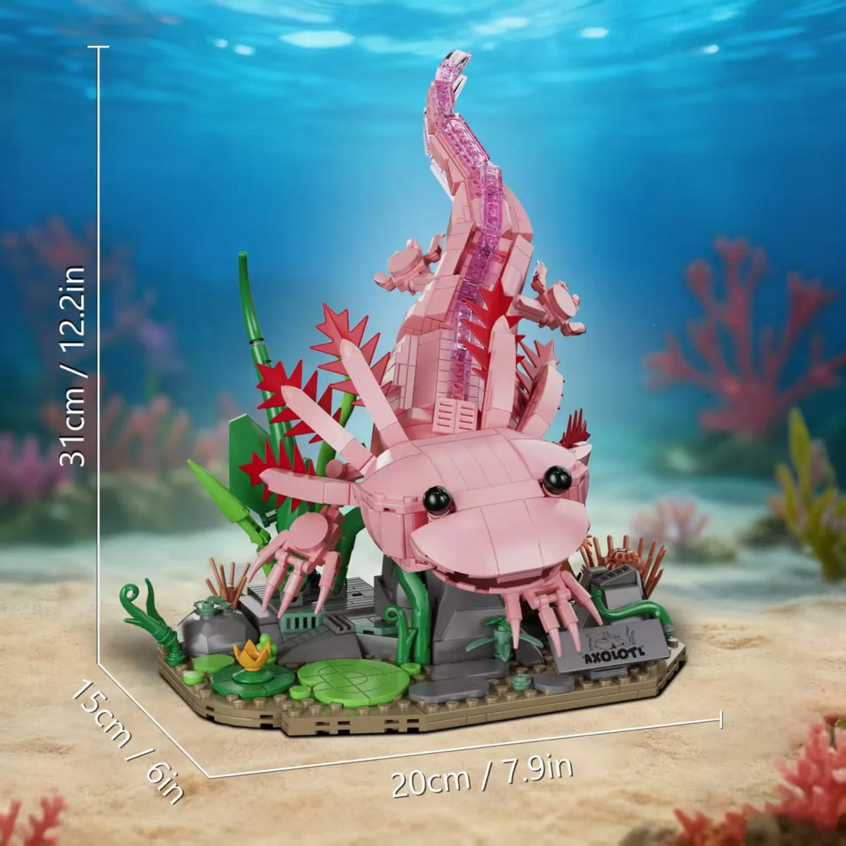 998Pcs Axolotl Building Blocks Set, Creative Amphibian Animal Model, DIY Assembly Bricks Toy, Desktop Decor Gift for Kids Adults