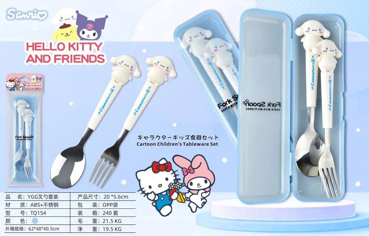 Cute Cartoon Cutlery Set Portable Spoon Fork With Storage Box Kids Stainless Steel Tableware For Travel School No bag