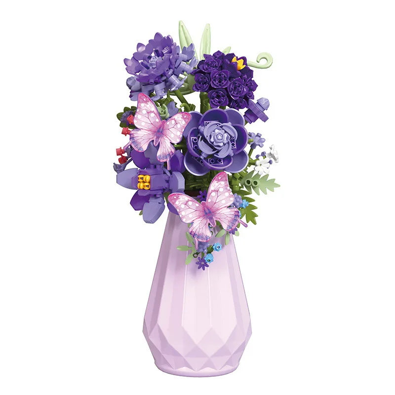 Romantic Bouquet Building Blocks Set - Floral Assembly Construction Toy for Festive Gifts