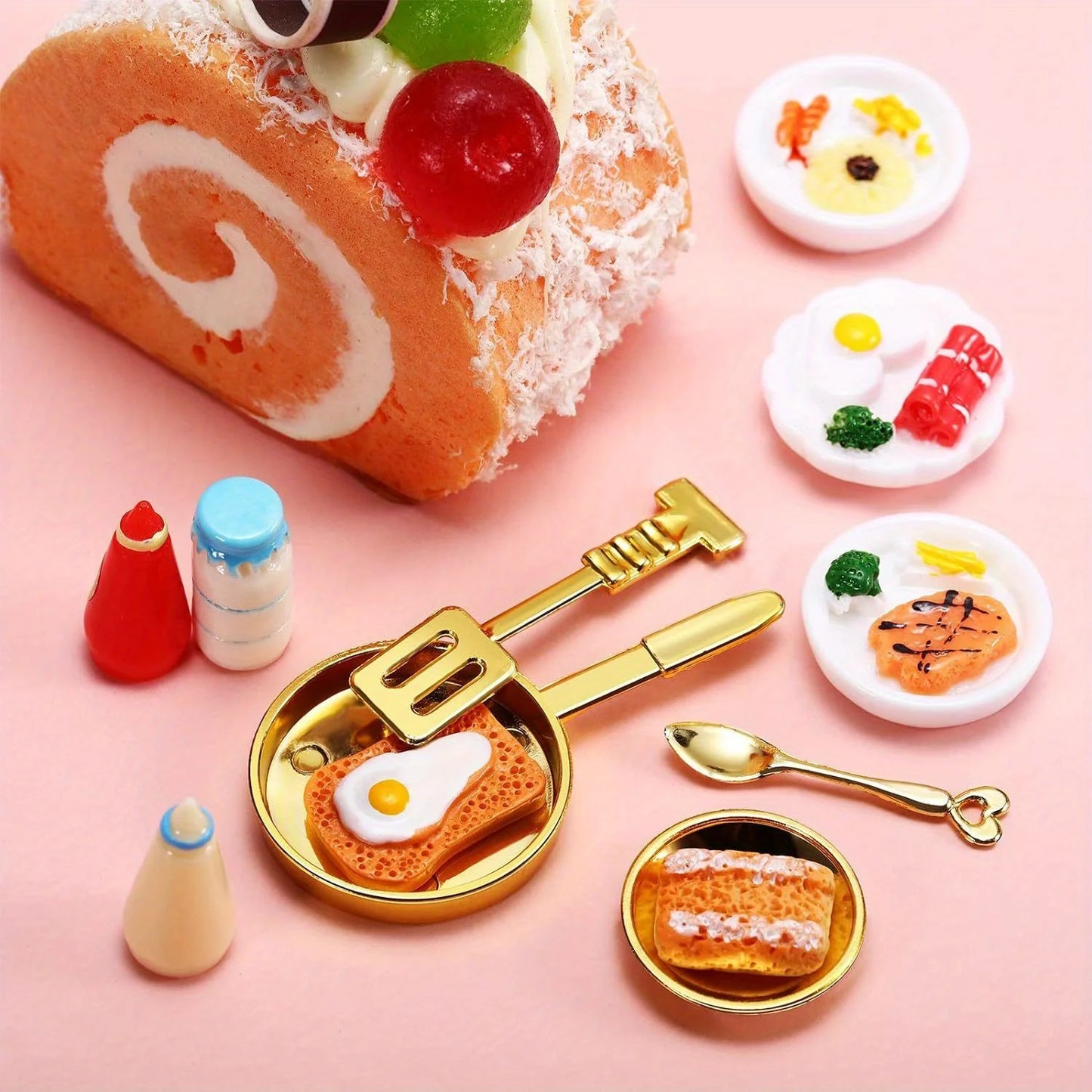 Miniature Food Toys Mixed Resin Food Dolls Kitchen Pretend Toys Suitable for Dollhouse Kitchen Toys Resin Miniature Food