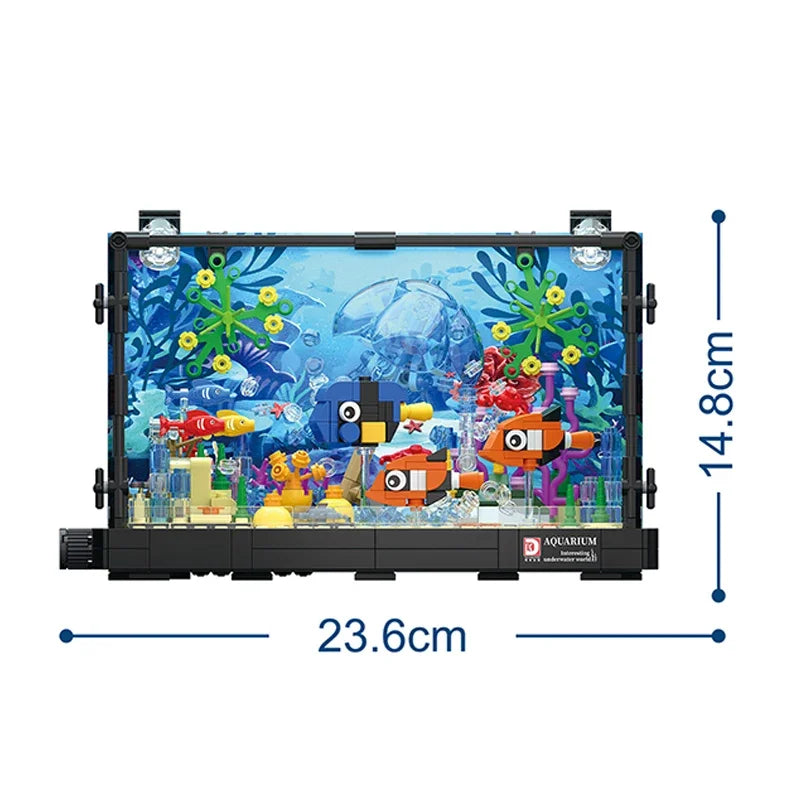 Fishbowl Aquarium Series Building Blocks Sea Turtle Jellyfish Fish Tank With Light Seafloor Assemble Bricks Toy For Children Kid