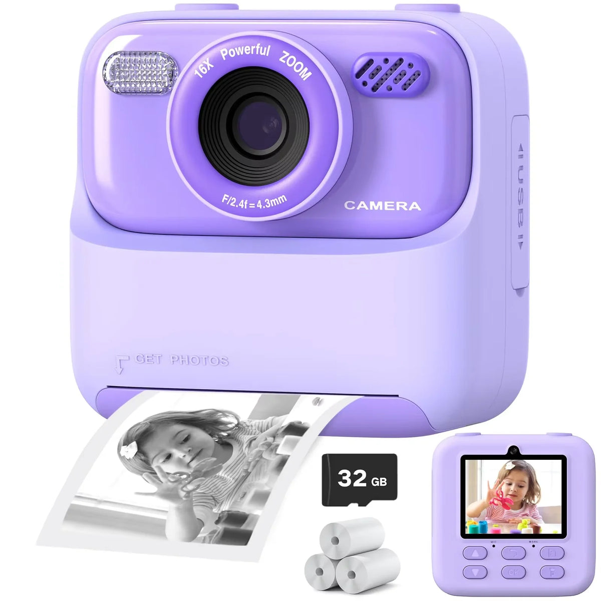 Kids Instant Print Camera Color Auto Photo Output  Cartoon Portable Design Perfect Parent Child Birthday Gift