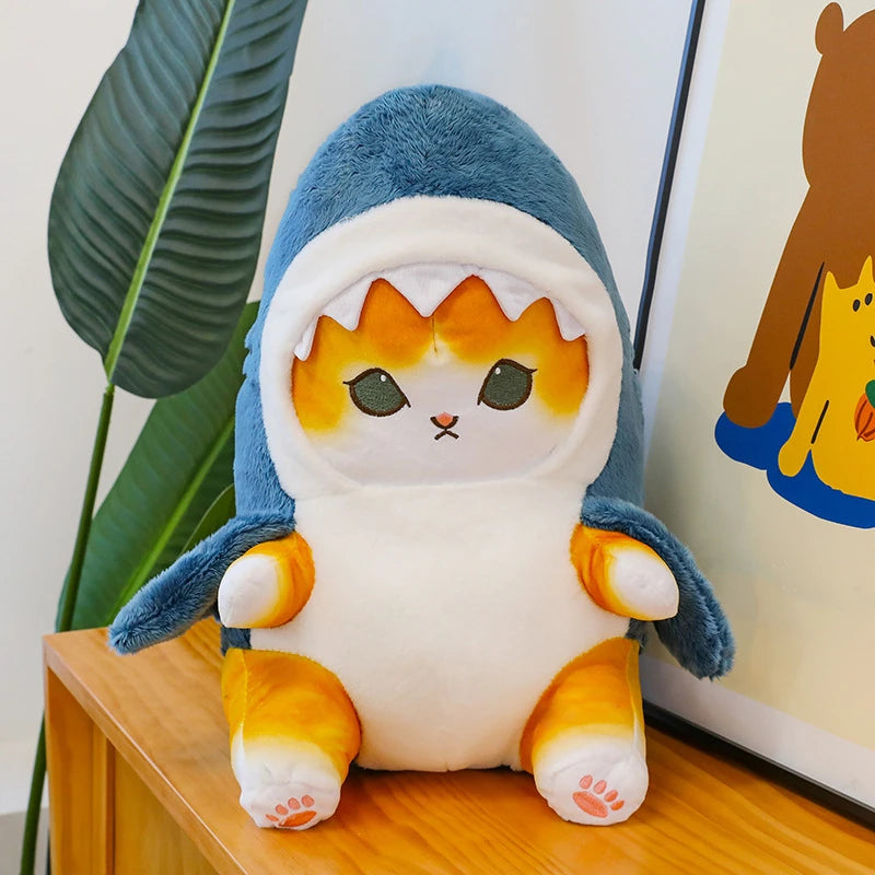 Funny Shark Cat Transformed Cat Doll Plush Toy for Kids, Kawaii Girl Rag Doll, Children's Pillow, Creative Gift, New Product