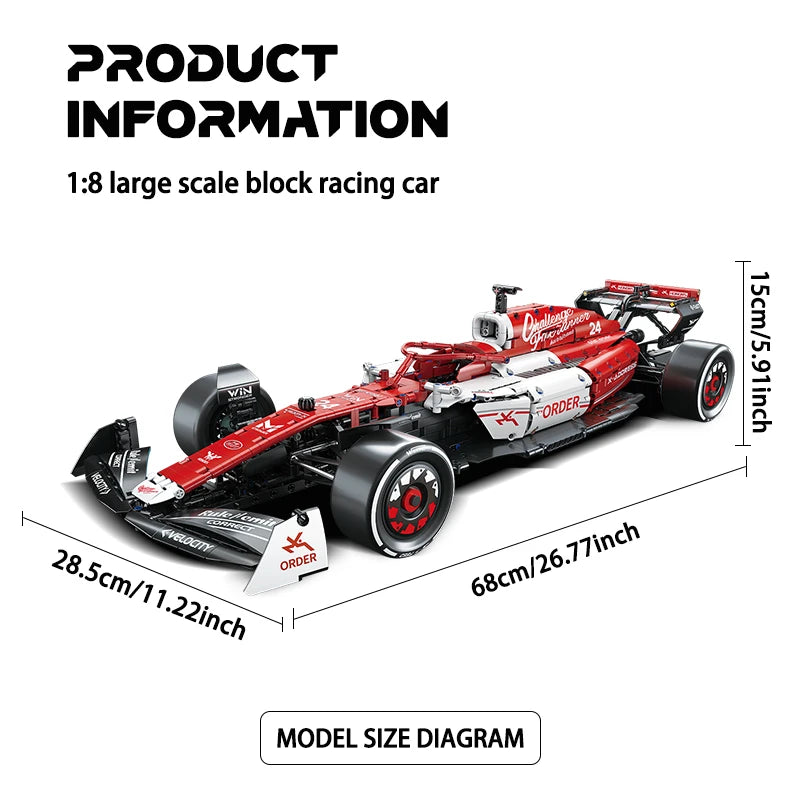 KAVOWORLD 1:8 Scale Formula Style Racing Car Building Blocks Set Steerable DIY Technical Bricks Toy for Children Birthday Gifts