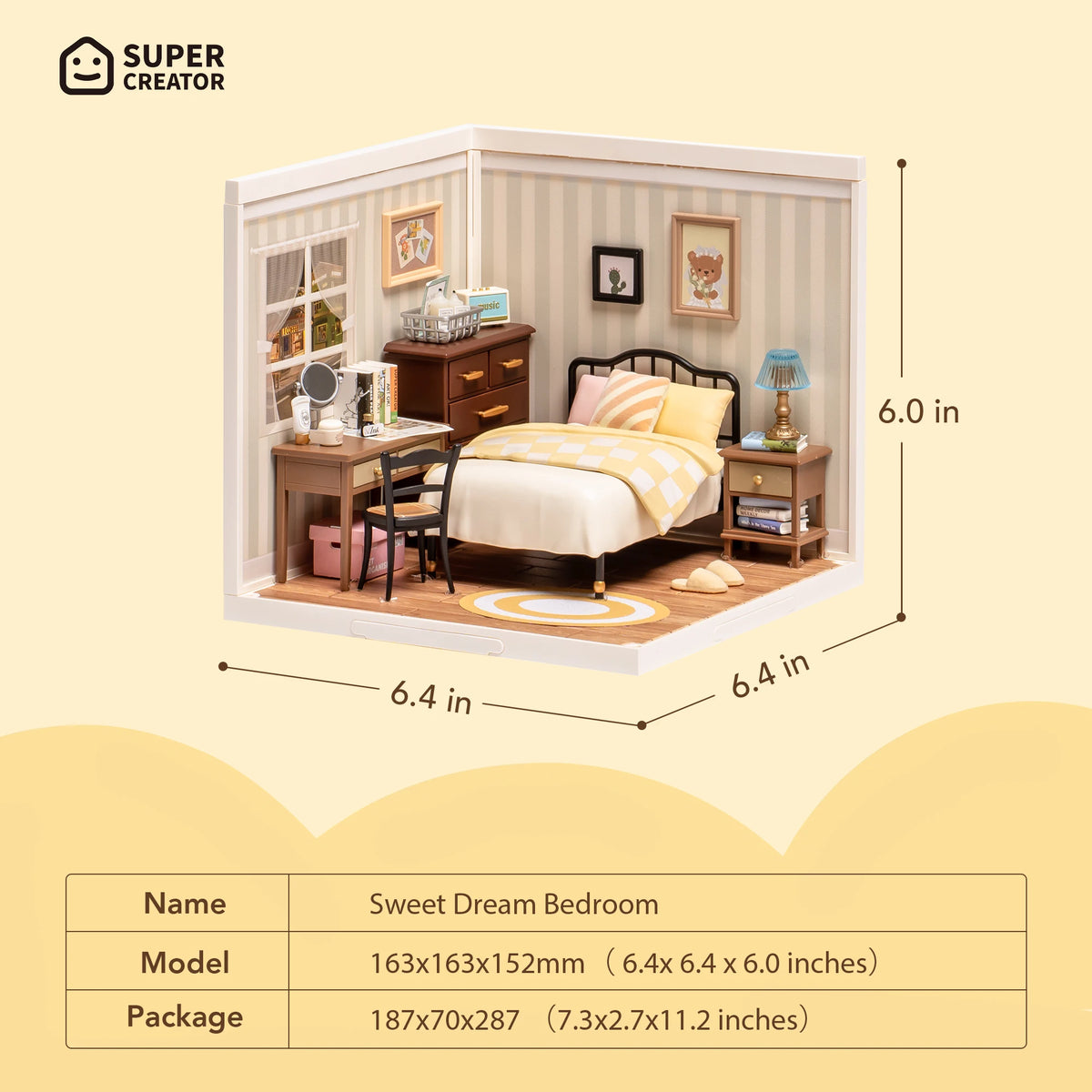 Rolife DIY Miniature House Kit Sweet Dream Bedroom Super Creator Dollhouse 3D Puzzle Model Building Kit with LED for Home Decor