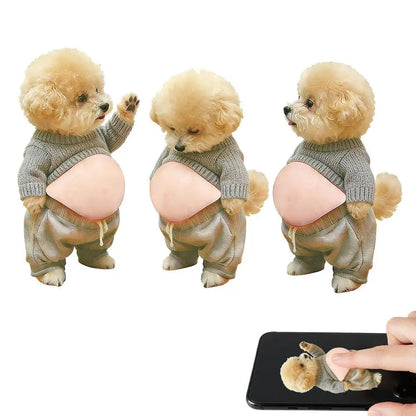 2026 3D Teddy Dog Belly Sticker - Cute puppy wearing orange outfit with soft pink background, silicone self-adhesive