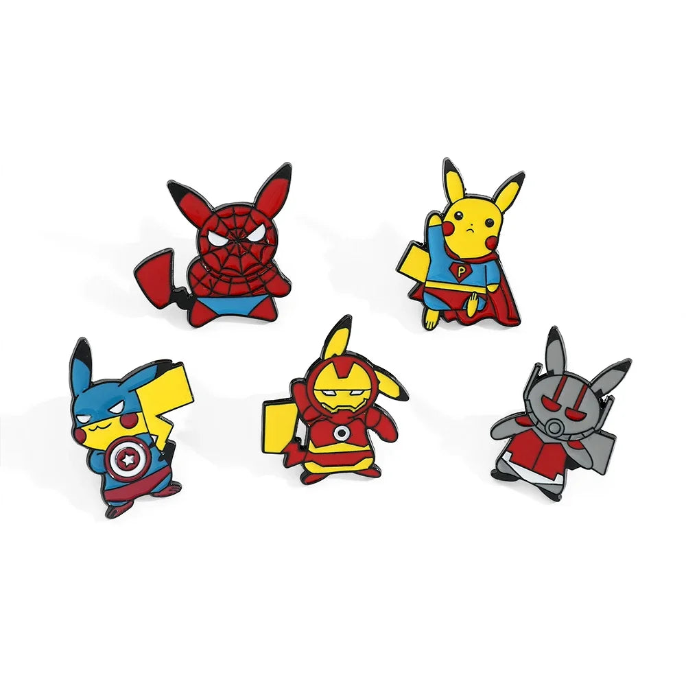 5 Pcs Cartoon Brooch Set Fashionable Cross Dressing Pikachu Enamel Pin Backpack Clothing Jewelry Metal Badge Accessories Gifts