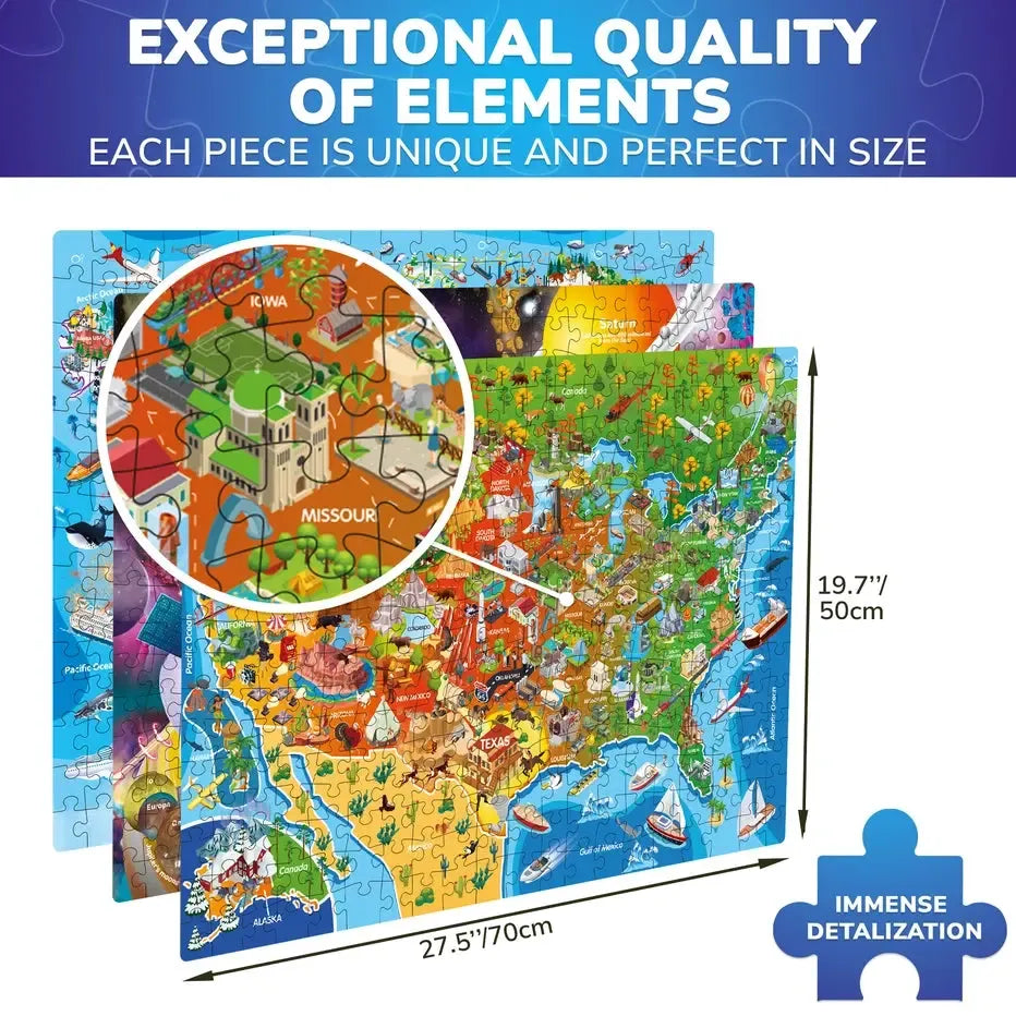Set of 3 1000 Piece Map Jigsaw Puzzle Quokka