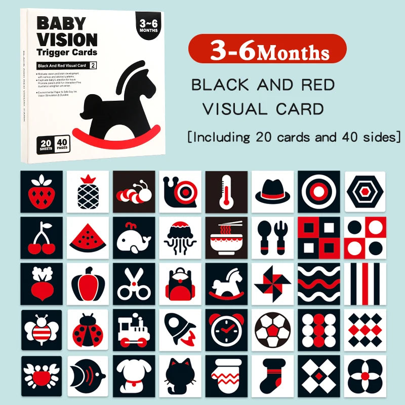 Montessori Baby Toys Black White Flash Cards High Contrast Visual Stimulation Cards Early Education Toys For Nerborns