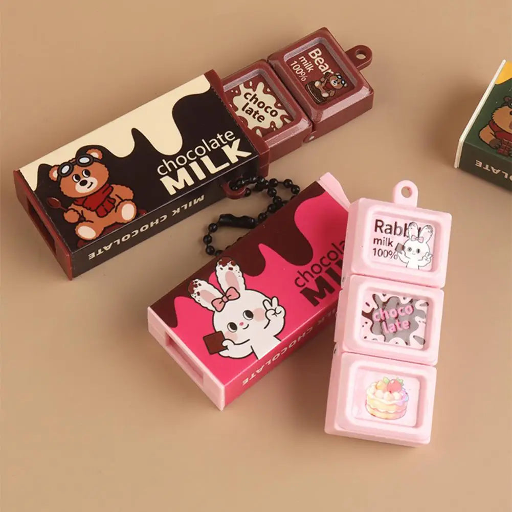 Mini Simulated Milk Chocolate Fidget Toy Bendable Snap Stress Relief Keychain Pendant Creative Gifts