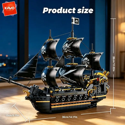 KAVOWORLD 1799 Black Sailing Pirate Ship Building Set 801PCS 3-Masted Pirate Ship Model Building Blocks Kit Collectible Display Construction Toy with Heavy Cannons & Display Base DIY Assembly Desktop Decor for Home Office, Ch