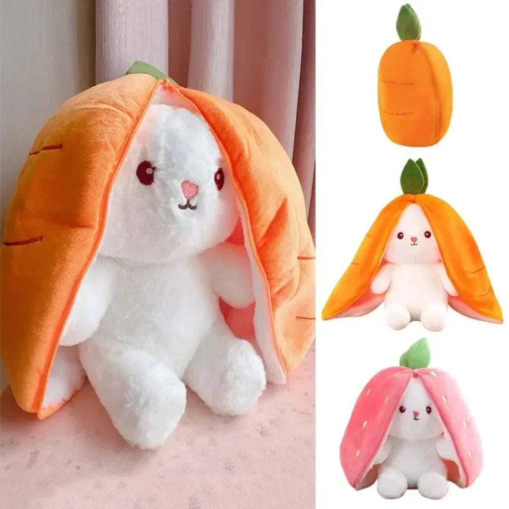 HOT Cute Strawberry Carrot Rabbit Plush Toy Stuffed Creative Into Fruit Transform Baby Cuddly Bunny Doll for Kid Birthday Gift