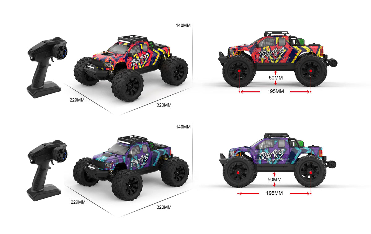 JIUSI PT14R 1/14 RC Car 80km/h High Speed Off-road RC Truck Brushless 2.4G Remote Control 4WD 3S 35C 2200mAh