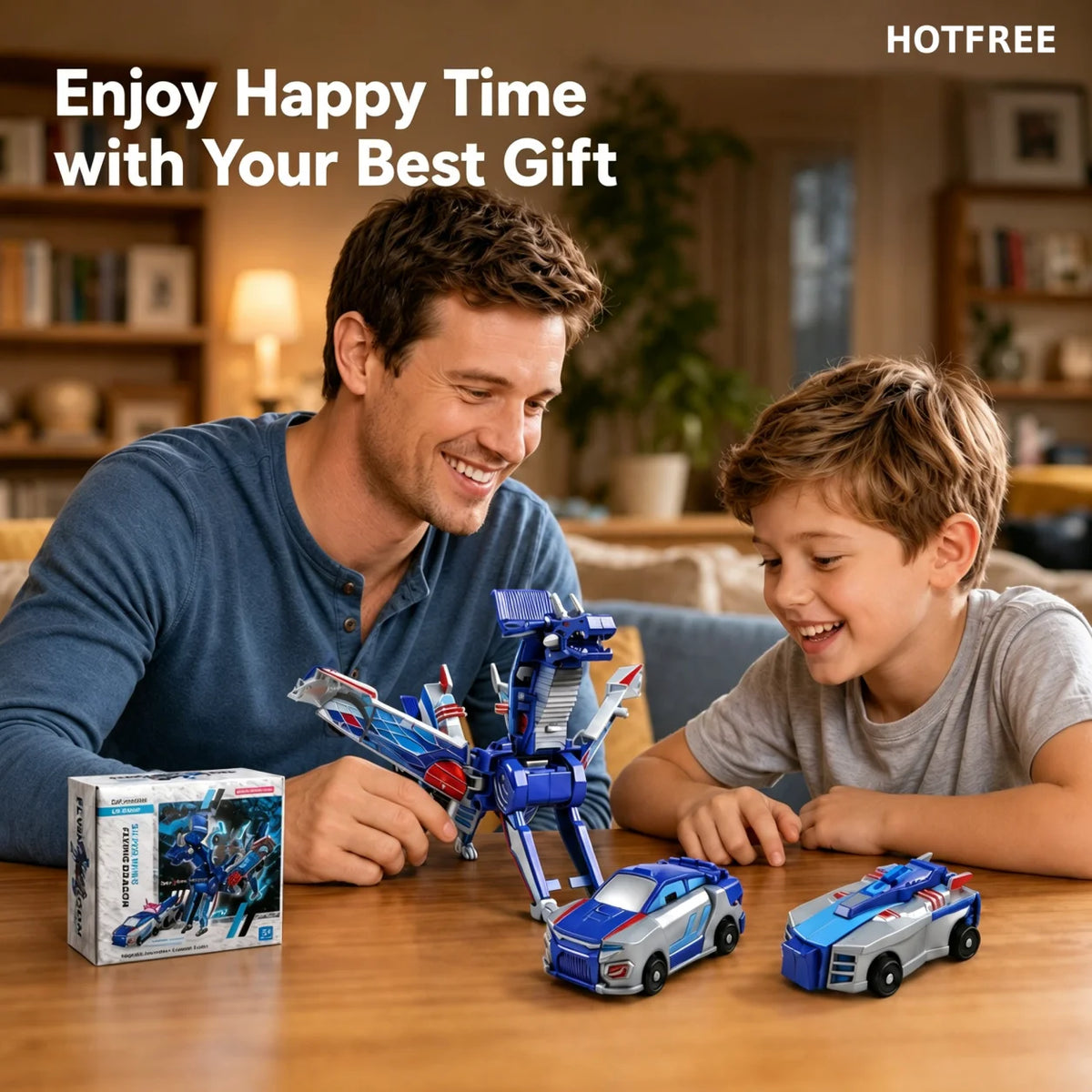 Hotfree Magnetic Dinosaur Transformer Car Toy, 2-in-1 Magnetic Cars That Transform into Flying Dragon Deer and Unicorn, Automatic Collision Transforming Toy, Fun STEM Toy Birthday Christmas Gift for Boys & Girls