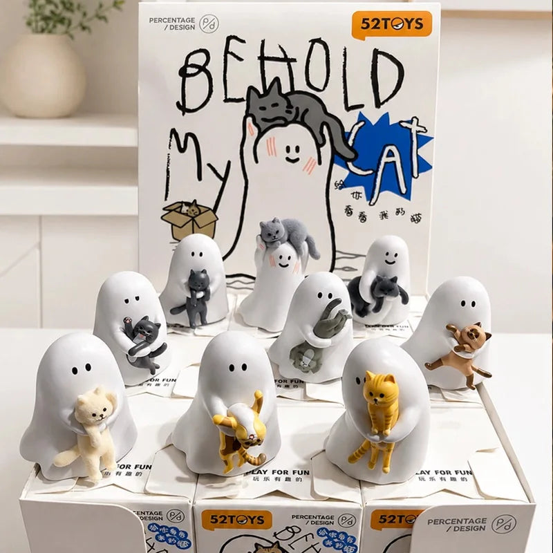 Behold My Cat Ghost Blind Box Glow In The Dark Mini Resin Figurine Cute Ghost With Cat Desktop Ornament Healing Surprise Gifts