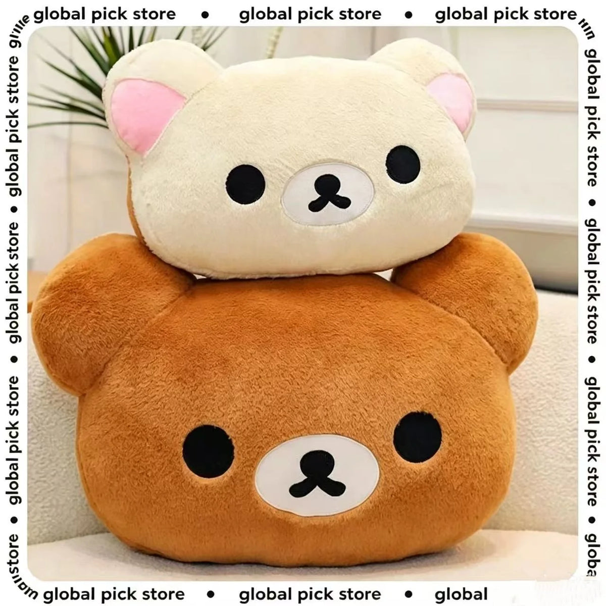 Cute Rilakkuma Big Head Plush Pillow Large Size Soft Stuffed Toy Cushion Bedroom Sofa Decor Unisex Birthday Gift For Adult