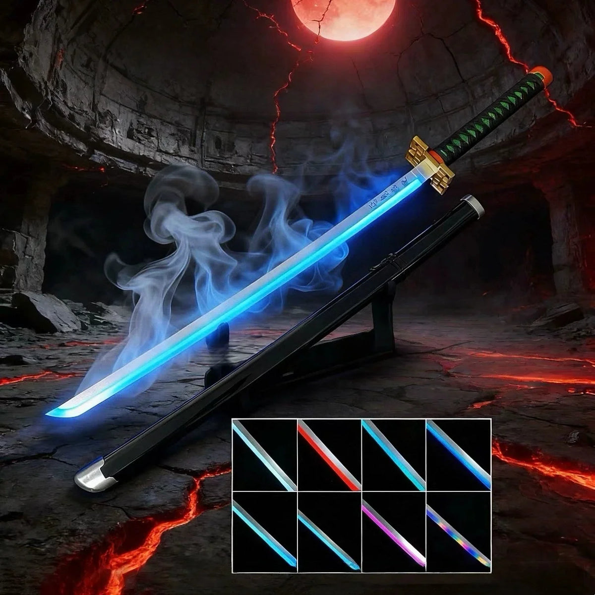 40inch Mist Demon Slayer Katana Muichirou Sword LED Wood Vapor Original Sabre Cosplay Accessories Prop Schwert Vapour Toy Gift