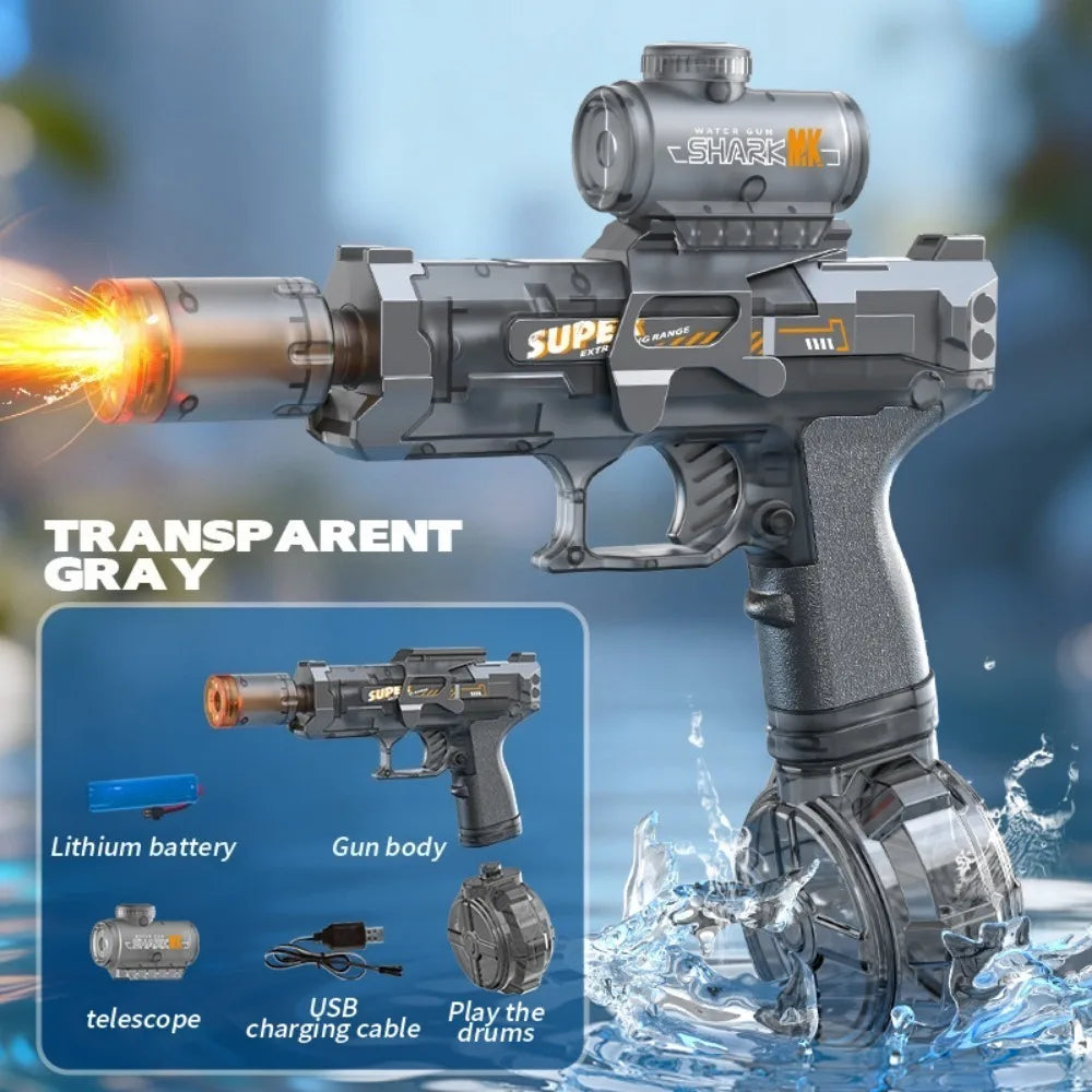 Full Auto Electric Water Gun Toy with Flashing Light Rapid-Fire Motorized Blaster for Summer Outdoor Fun & Kids Play Game