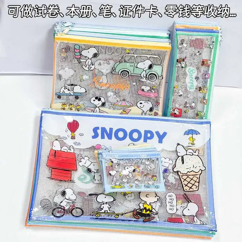 4pcs Snoopy Clear Plastic Zipper File Folder Cartoon A4/A5/B5 Water Resistant Document Pouch Office Supplies Document Protectors