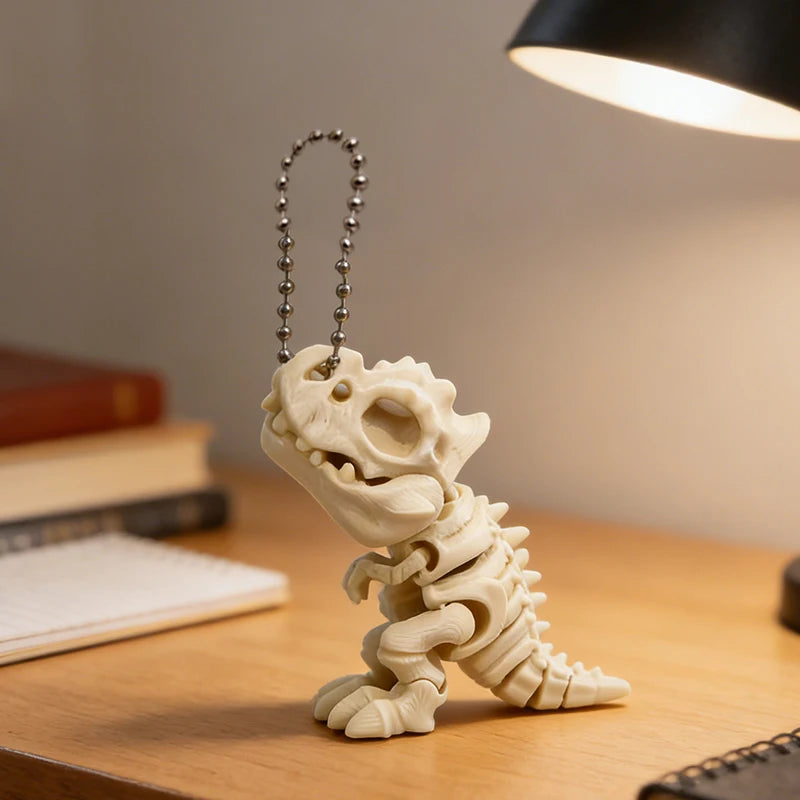 3D Printed Rotatable Joints Tyrannosaurus Rex Skeleton Action Model Decor & Fidget Toy Dinosaur Keychain Gift for Kids’ Birthday