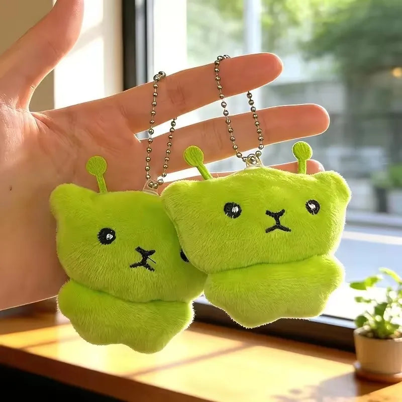 Mini Green Alien Cat Plush Keychains Furry Pendant For Couples Cute Cartoon Handbag Backpacks Key Chain Decor Gifts