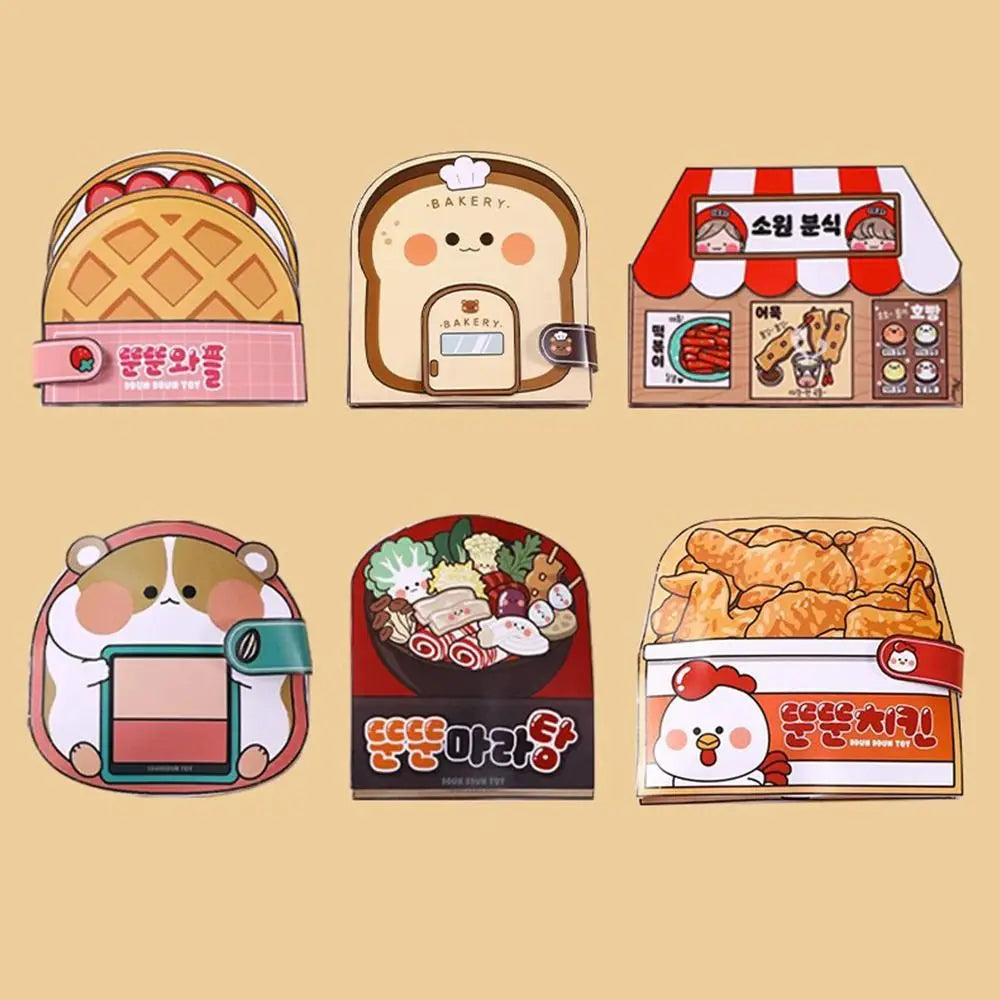 Paper Waffle Quiet Book Colorful Fried Chicken Cartoon Busy Book Convenience Store Handmade Toy Snack Bar Sticker Game.