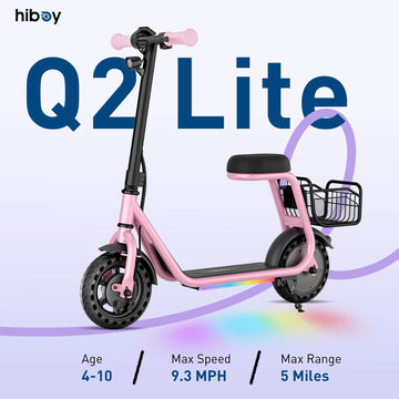 Hiboy Q2 Lite Kids Electric Scooter with Seat 100W Motor 9.3MPH Children E-Scooter UL Certified Battery LED Lights Gift for Boys Girls Ages 4-10
