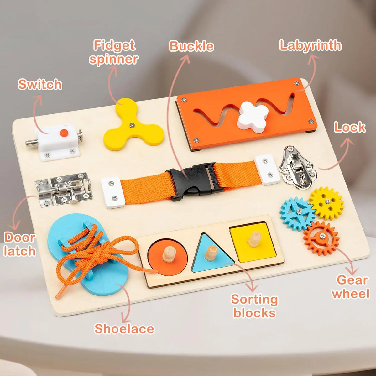 Montessori Busy Board for Toddlers Wooden Activity Sensory Board for Fine Motor Skills Travel Educational Learning  Toys for Kid