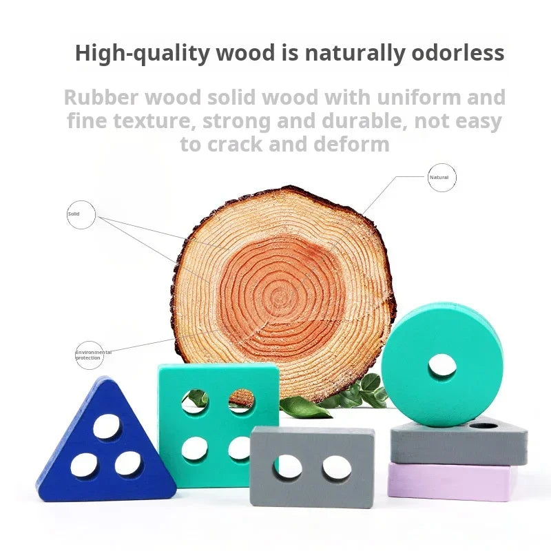 Mini Montessori Wooden Building Blocks Macarone Color Shape Match Puzzle Educational Toys for Boys Girls Toddlers