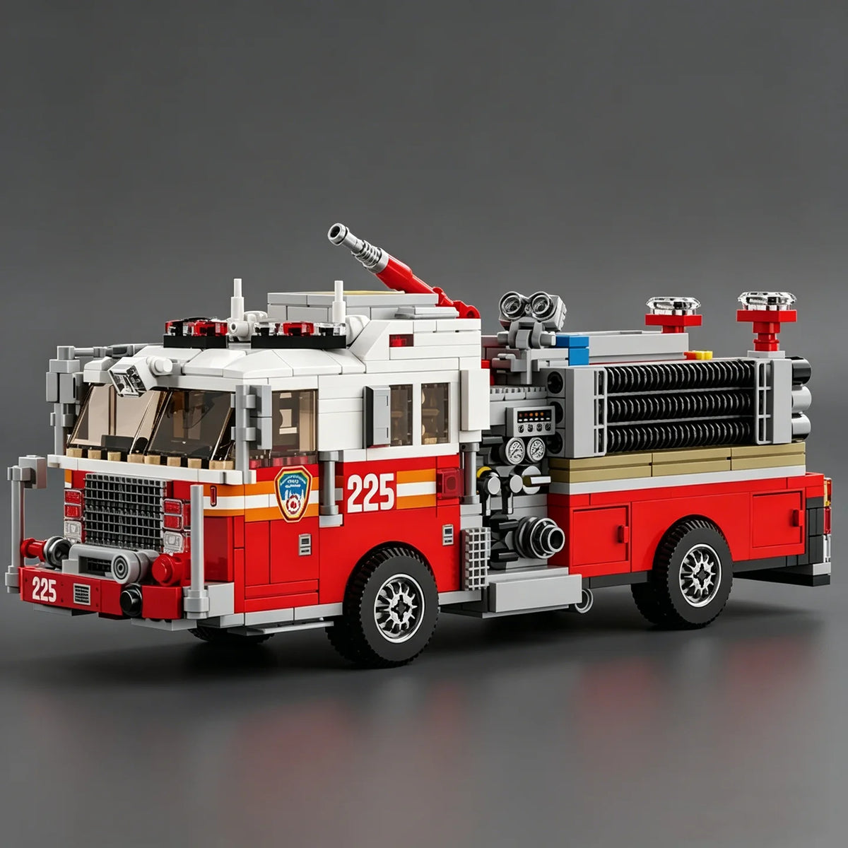 City Series American Fire Truck “Responder” Building Block Model Kit: Police Vehicle with High-Pressure Pump Toy
