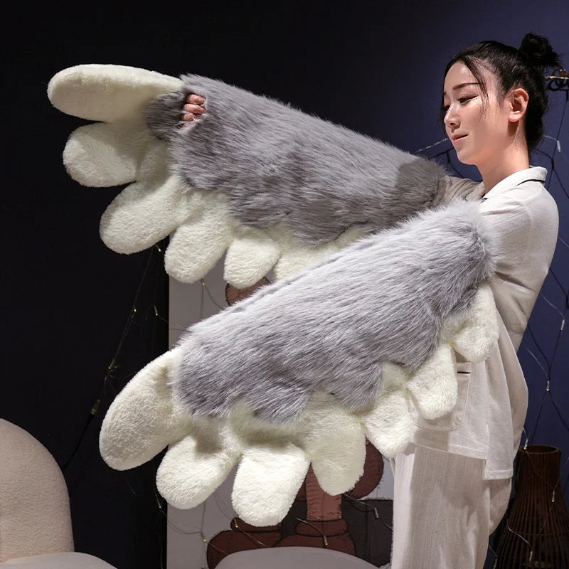 Kawaii Plush Furry Cat Claw Gloves Bird wings Faux Fur Fox Paws Mittens for Halloween Cosplay Costume Accessories Gloves
