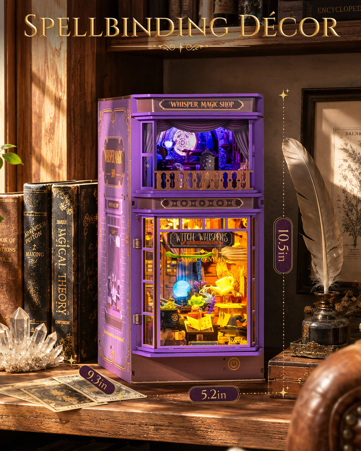 Rolife DIY Book Nook Kit 3D Puzzle Whisper Magic Shop Wooden Bookends with LED Light for Bookshelf Decor Brain Teasers Jigsaw Toys Holiday Gift for Adults