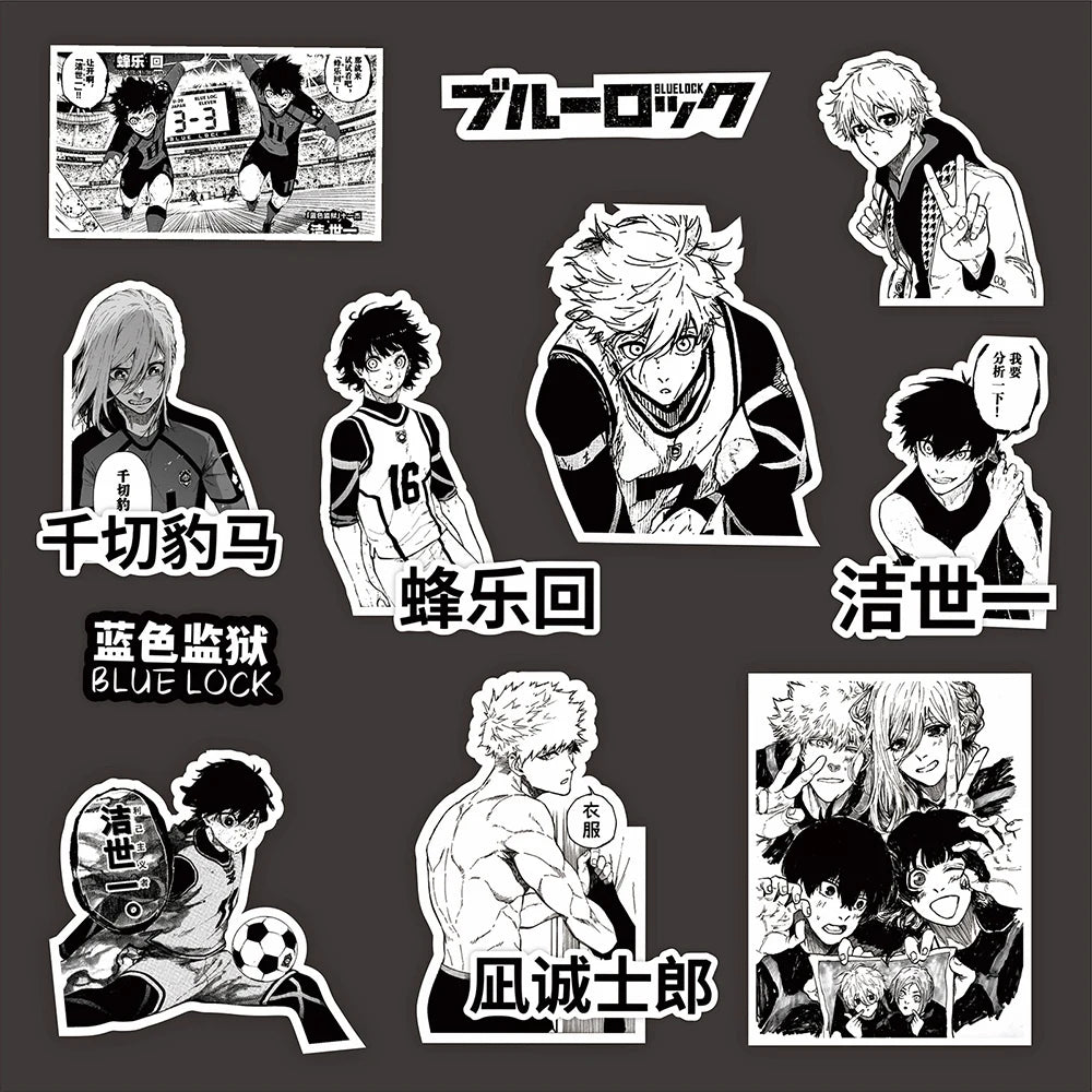 10/30/70pcs BLUE LOCK Football Anime Stickers Cool Black and White Cartoon Graffiti Sticker Decals for Phone Skateboard Notebook
